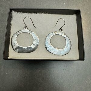 Silpada W1848 Earrings .925 Sterling Silver Hammered Circular Dangle Oval Shiny